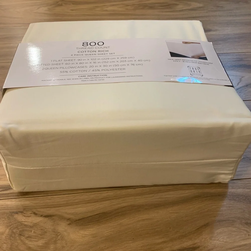 Color Sense 800TC Luxury Cotton-Blend Sheet Set - Queen - Ivory